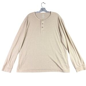 GAP‎ Mens L Beige Linen Blend Long Sleeve Henley Casual Button Up Shirt Casual